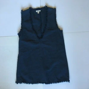 Silence + Noise Womens XS Sleeveless Raw Edge V-Neck Top Blouse Blue NWOT - Picture 1 of 6