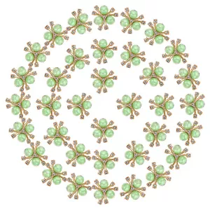 40PCS Pearl Flower Buttons, Rhinestone Pearl Buttons Embellishments, Green - Picture 1 of 7