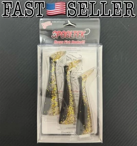 Paquete de 3 colas de repuesto para señuelos Spooltek FATTY 6", brillo negro/dorado - Imagen 1 de 7