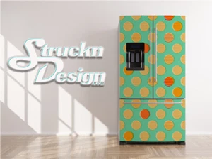 Orange Red Spot Pattern Tile Green Fridge Freezer Wrap Side Door Vinyl Decal - Picture 1 of 1