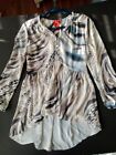 Cristina High & Low Long Sleeve Cream and Gray Top Color Size S Boho Look