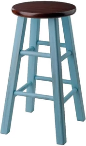Wood Ivy Counter Stool, Rustic Light Blue and Walnut, 24" - Picture 1 of 6