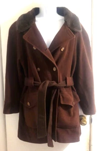 Chaqueta/abrigo de guisantes para mujer Jonathan Michael marrón mezcla lana; talla 8; botones; forrado; cinturón - Imagen 1 de 24