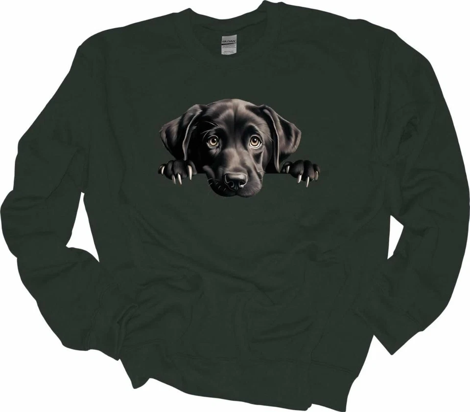 Peeking 黑色拉布拉多狗运动衫黑色实验室小狗衬衫 — 第 1/1 张图片