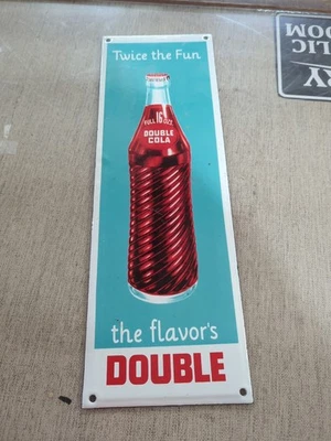 Double Cola SIGN Enamel Porcelain On Metal 17" x 5 1/2" Twice the Fun  Aqua New - Image 1 of 2