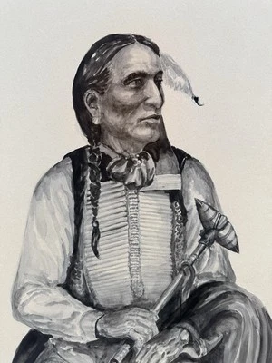 F. Bruce Lubo, Sr. Original Native America Painting Of Warrior Tomahawk - Image 1 of 4