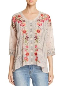 JOHNNY WAS ~ Blusa Bordada Clavel ~ Beige/Rosa Rayón ~ XS - Imagen 1 de 8