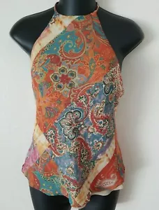 ❤️Super Cute Ralph Lauren halter top paisley print lined 6P 100% Silk Multicolor - Picture 1 of 4