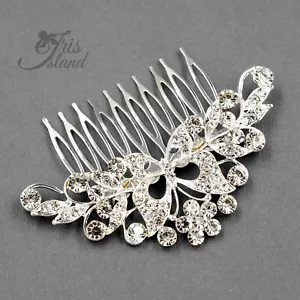 Pettine capelli argento cristallo strass copricapo accessori matrimonio farfalla 0020 - Foto 1 di 4