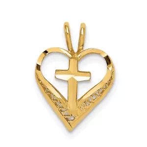 Avariah Solid 14K Yellow Gold Diamond Cut Heart w/Cross Chain Slide - 16mm - Picture 1 of 5