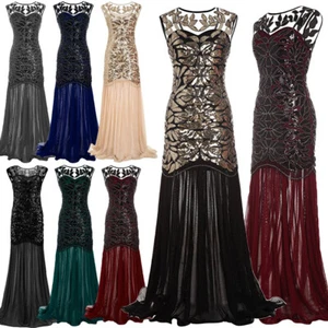Wedding Party Women Sequin Bodycon Dress Evening Flapper Party Gown Vintage 1920 - Picture 1 of 48