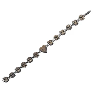 Rose, Heart, and Saint Bracelet Catholic vintage 7.5", 16 grams Silver Tone - Picture 1 of 11