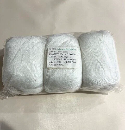 AipengCashmere 50g madejas lana acílica cachemir encaje hilo conjunto de 3 madejas-off blanco Foto 1 de 1