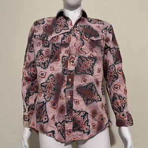 VTG Wrangler Brushpopper Aztec Southwestern Button Shirt Pink Men’s 16.5/35 RARE - Picture 1 of 24