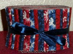 Jelly Roll Strips Quilting Fabric 20~2.5" Burgundy Navy Blue White Mix Cotton - Picture 1 of 3