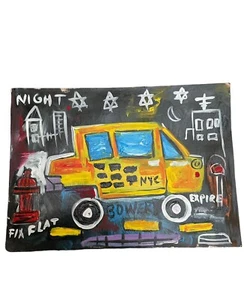 JEAN MICHEL BASQUIAT-POSTCARD PAINTING ON CARDBOARD-SIGNED - Picture 1 of 2