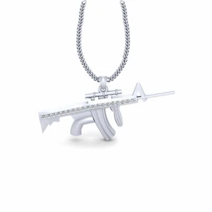 Created Diamond Gun Pendant Military Weapon Rifle Gun Locket Hip Hop Jewelry Men - Picture 1 of 6