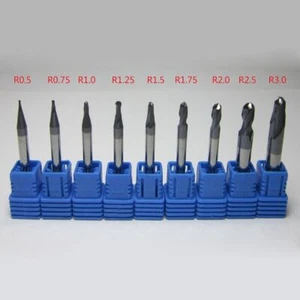 9PCS Radius 0.5 To 3.0mm HRC45 2 Flutes Tungsten Carbide Ball Nose End Mill Set - Picture 1 of 10