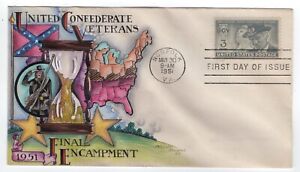 #998 United Confederate Veterans Dorothy Knapp Hand Painted Cachet 1951 FDC