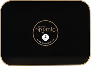 Plastic Serving Trays Rectangle Black Platters with Gold Rim 8''X11'' 2 PACK - Picture 1 of 12