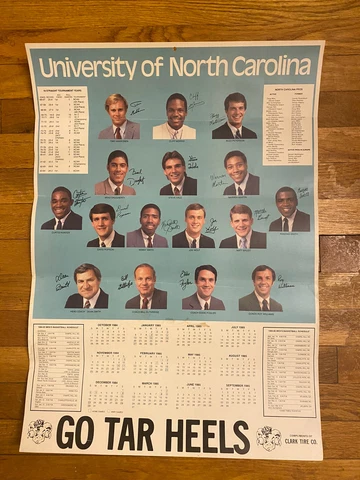 1984-1985 UNC Tarheels Basketball Vintage Team Calendar Poster Dean Smith Kenny Cover