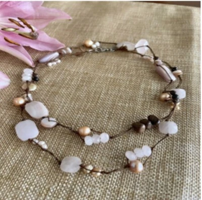 Collar de seda de cuarzo rosa Silpada de diseñador, madreperla y perla rosa Foto 1 de 4