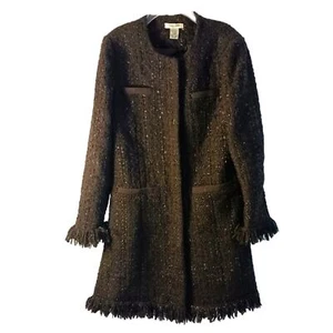 Cappotto lana tweed Vertigo PARIS taglia small boucle metallizzato frange preppy FRANCIA - Foto 1 di 15