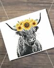 8X10 Cotton Canvas Highland Cow Sunflower Minimalist Farmhouse Print