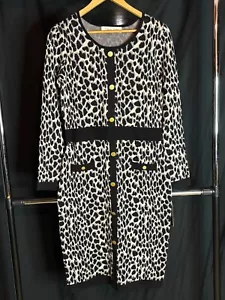 NWT TAYLOR Long Sleeve Leopard Cheetah Print Knee Length Sweater Pencil Dress M - Picture 1 of 6