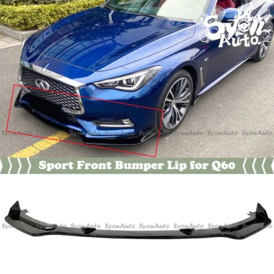 FITS 2017-2022 INFINITI Q60 GLOSS BLACK 3PCS SPORT FRONT BUMPER LIP SPLITTER KIT - Imagen 1 de 4