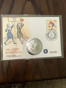1991 German Women’s Olympic BASKETBALL~COIN TOKEN & Stamp (100 Jahre Years) - Picture 1 of 8