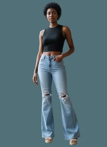Hidden Distressed Flare High Rise Jeans Women Size 30 Actual 27" Inseam 35" - Picture 1 of 10