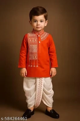 Kids Dress For Boys Kurta with Dhoti Traditional Indian Attire Outfit for Gift - Image 1 of 3