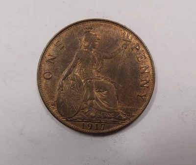 Grã-Bretanha King George V centavo grande 1917 UA brilho perfeito ESCASSO - Imagem 1 de 2