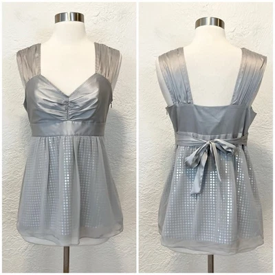 Vintage Y2K 90s Top Babydoll Tie Back Gray Silver Whimsigoth Express 8 S/M - Image 1 of 4