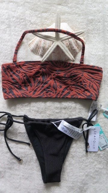Seafolly 10 Amazonia Tube Top Halter & 10 Sea Dive Tie Side Drawstring Rio Black - Image 1 of 4