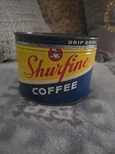 LATA DE CAFÉ VINTAGE SHURFINE #1 KEYWIND LATA AMARILLA Y AZUL TAPA ORIGINAL - Imagen 1 de 6