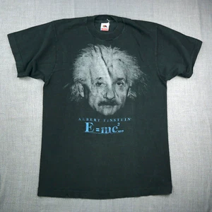 Vintage Albert Einstein T Shirt 90s Medium Black E=mc2 Big Face 2 Sided Graphic - Picture 1 of 11