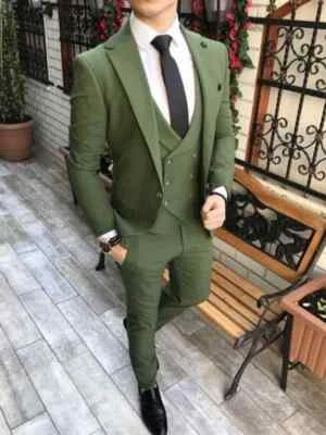 Men's 3 Piece Suit Elegant Green Wedding 3 pc Suit Set Slim fit Single Breasted - Image 1 of 4