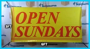 Letrero de pancarta OPEN DOMINGOS 3' x 6' tamaño más grande AHORA de la más alta calidad 3 pies X 6 pies - Imagen 1 de 1