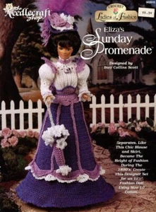 CROCHET LADIES OF FASHION ELIZA'S SUNDAY PROMENADE FOR 11/2" FASHION DOLL - Picture 1 of 2
