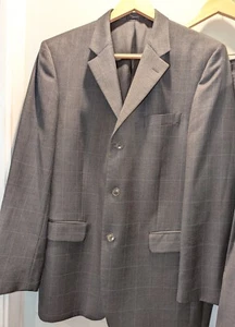 Jones New York 42L 36x34 Gray Windowpane Check Wool Mens Jacket Pants Suit EUC - Picture 1 of 8