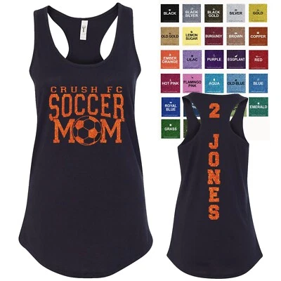 Camiseta sin mangas personalizada con brillo de fútbol mamá siguiente nivel ajustada espalda deportiva equipo de fútbol mamá Foto 1 de 4
