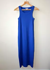 EX M & S COBALT RIBBED ROUND NECK SLEEVELESS COLUMN MIDI DRESS SIZE 6-14 - Picture 1 of 11
