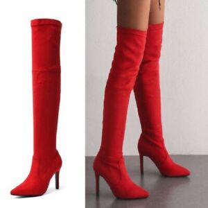 Women Pointed Toe Zip Stretch Over The Knee Boots Stiletto High Heel Party Shoes