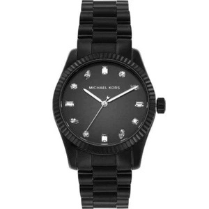 $250 Michael Kors MK7442 Women Lexington Black Stainles Crystal Accent Watch 38M - Picture 1 of 5
