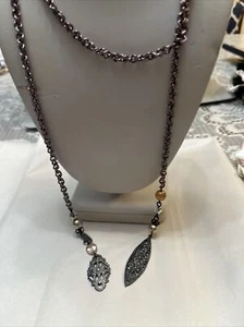Vintage Sabika Celestial Long Necklace Pink Chain Lariat W 14 Winter 2014 Wrap - Picture 1 of 7