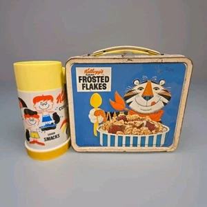 1969 Aladdin Kelloggs Cereal Metal Lunchbox & Thermos Rice Krisps Frosted Flakes - Picture 1 of 24