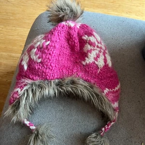 Girls Winter Hat Trapper Faux Fur Fleece Lined Wool Weather pink wool joe fresh - Picture 1 of 6