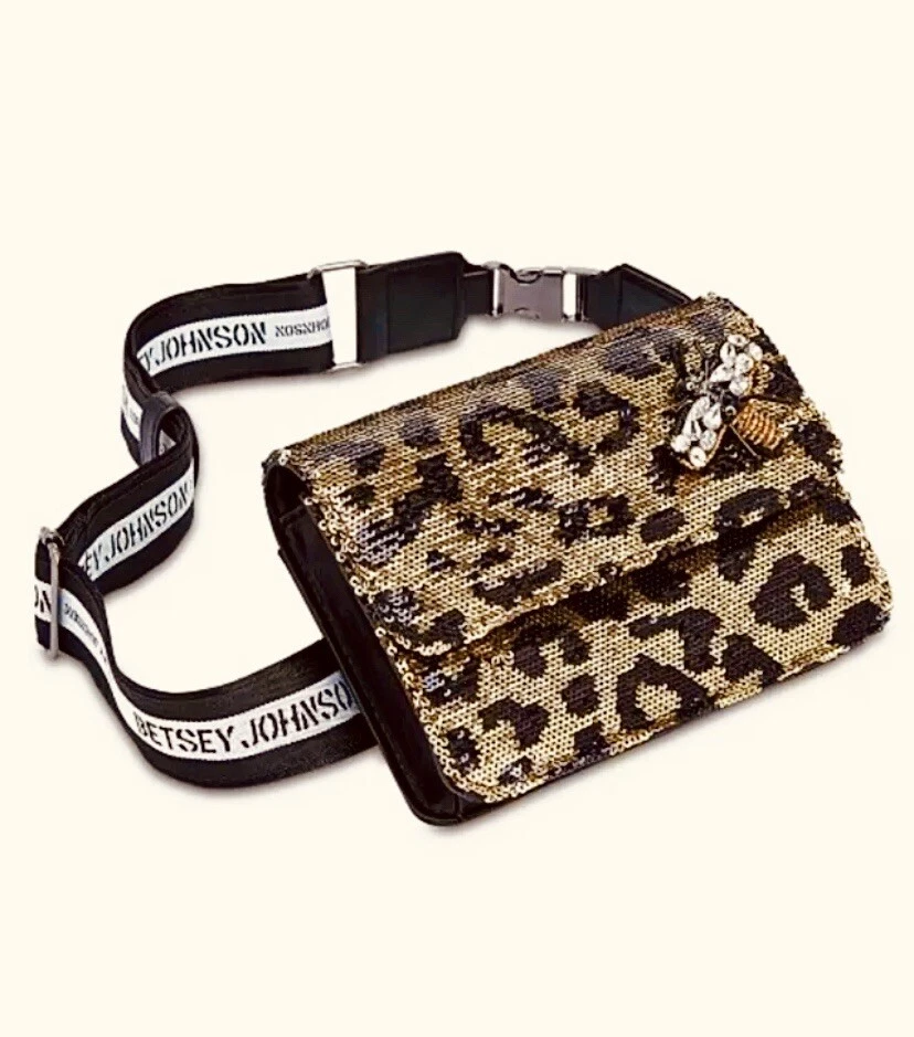 Betsey Johnson Leopard Web Strap Convertible Belt Bag JEWEL Bee A6
